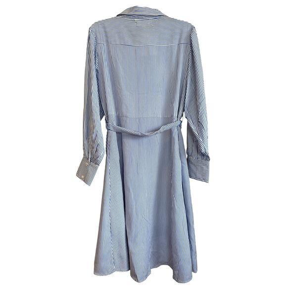 Wishing Waves Sz L Blue & White Stripes Long Sleeve Belted Dress NWT - Picture 4 of 5